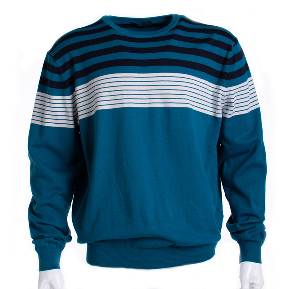 ZEGNA SPORT DARK TURQUOISE WHITE & MIDNIGHT BLUE SWEATERMENS SIZE 3XL